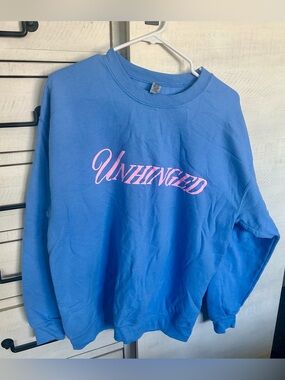 Unhinged Blue Crewneck Sweatshirt with Pink Script